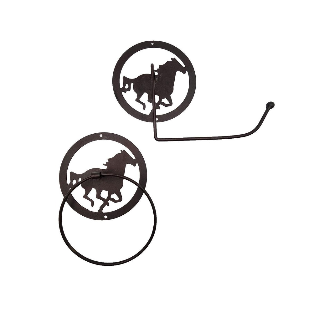 Rustic Dark Brown Metal Horse Bathroom Hardware Cowboy Lodge Cabin Decor Pair